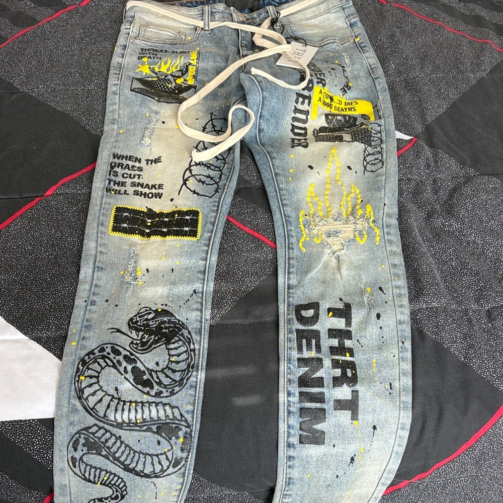 Men's Blue Graphic Skinny Jeans